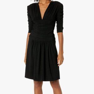 Norma Kamali V-Neck Ruched Dress Black XXS NWT